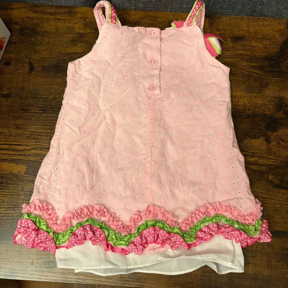 Rare Editions Pink Eyelet Sleeveles Dress/Shirt Ruffle Trim Bow (Girls 6)‎